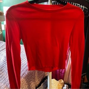 Red Cropped Long Sleeve w/Lettuce Trim